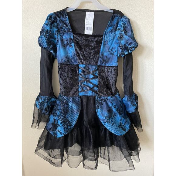 Blue Black Witch Hat Long Sleeve Dress Girls’ Costume 2 Piece Set Size M 8-10 - Picture 3 of 12